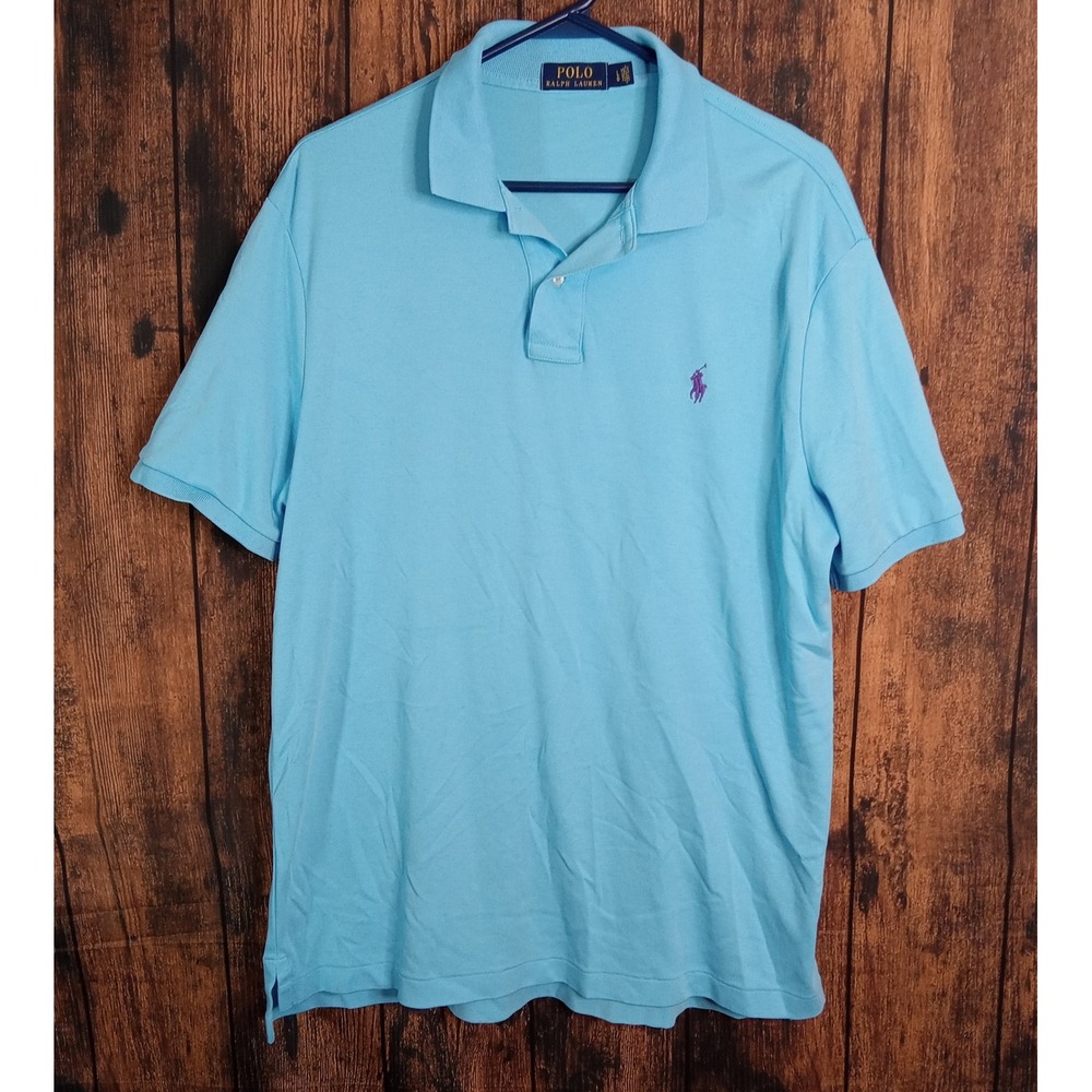 Polo Ralph Lauren Mens Large Light Blue Short Sleeve Pony Logo Polo Shirt